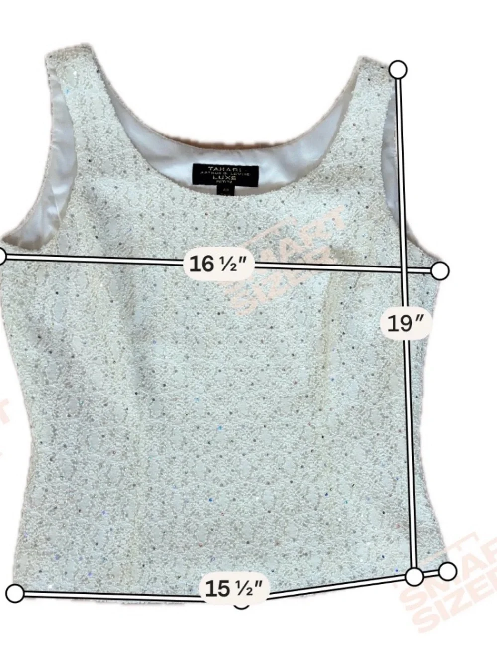 Tahari Luxe Off White Sequin Sleeveless Shell Top Petite 4P Party Glam Evening